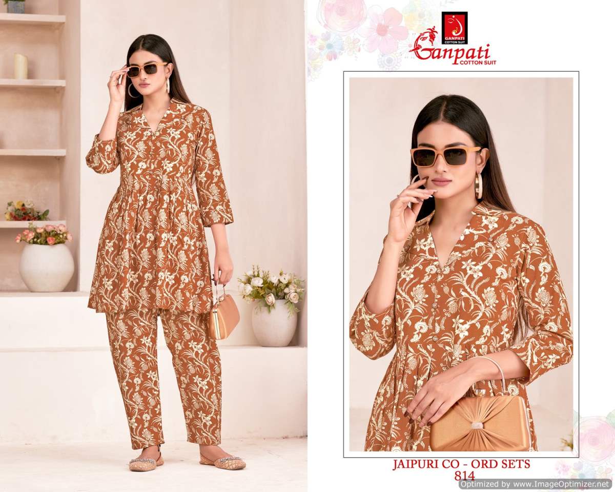 Jaipuri Vol 8 By Ganpati Heavy Pure Cotton Cord Set Top With Bottom Wholesale Shop In Surat